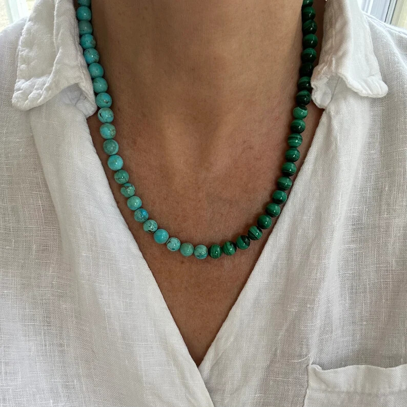 Turquoise Malachite Beaded Necklace, Carrie Bradshaw And Just Like That Sex City