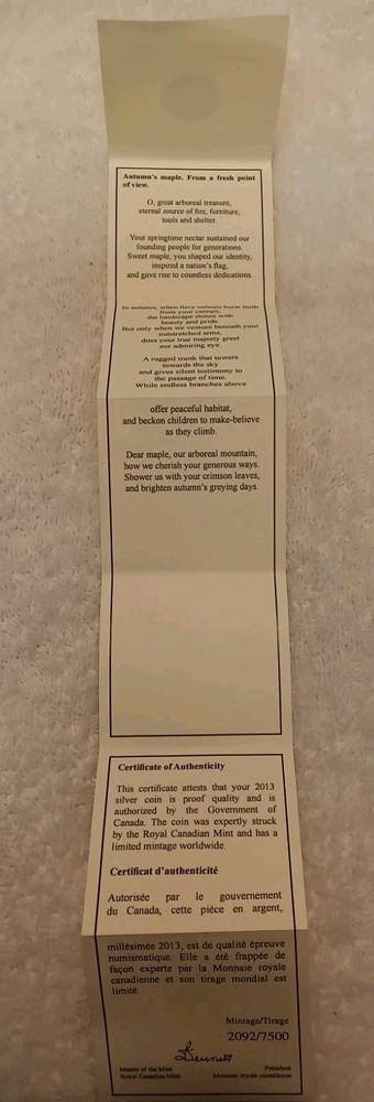 2013 - $20 Canadian 1oz Silver Maple Canopy EMPTY BOX OGP & COA. EMPTY!!