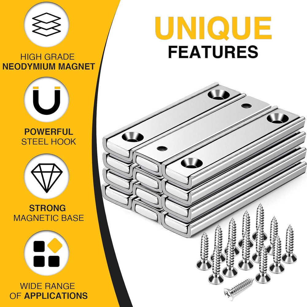 Strong Neodymium Rectangular Pot Magnets with Counter Bore, 70LBS(32 KG) Pulling