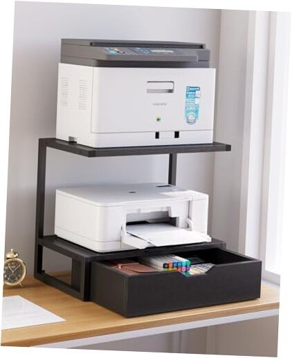 2 Tier Desktop Printer Stand,Multi-Purpose Desk Organizer,Printer Table Black