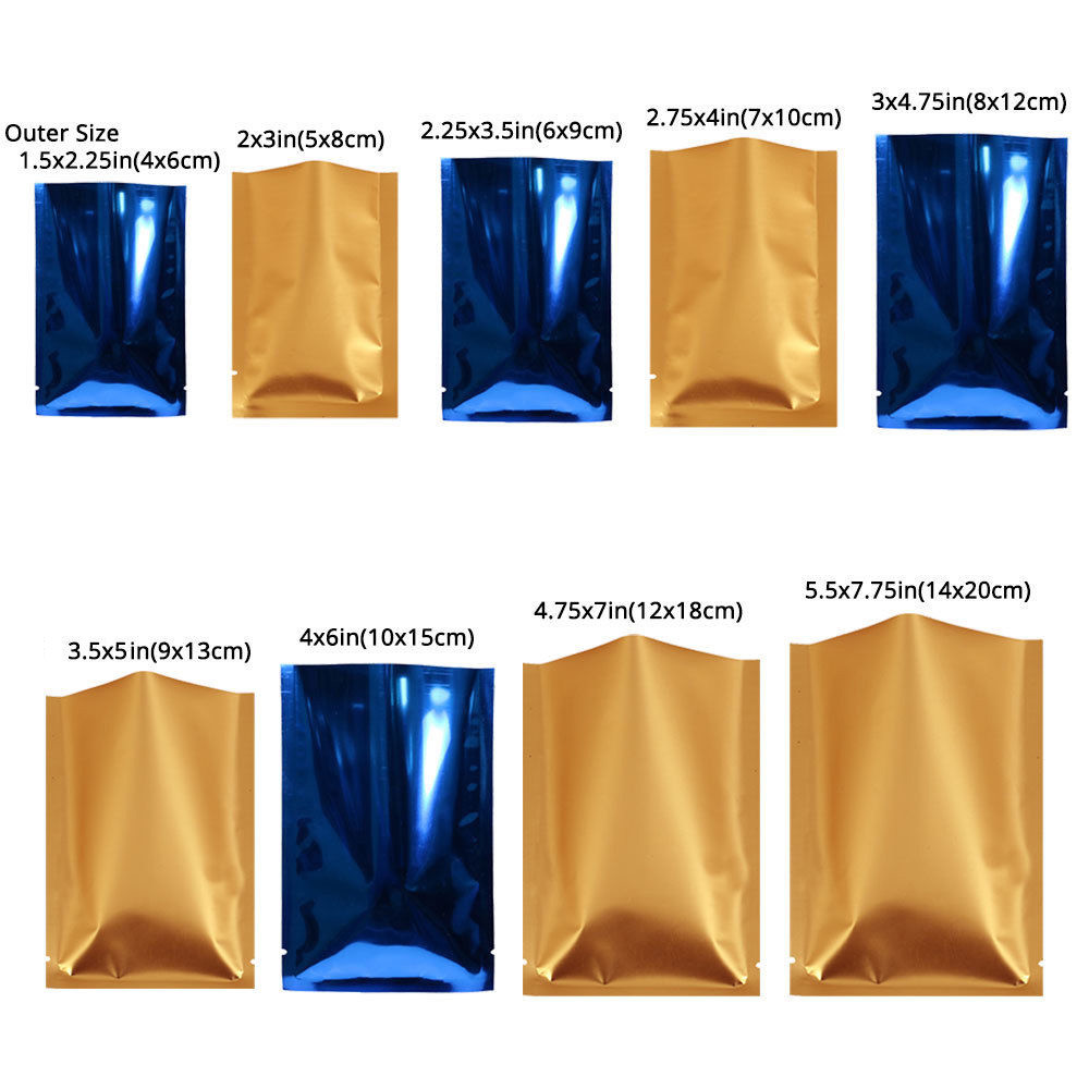 Variety of Colors & Sizes Flat Mylar Foil Heat-Sealable Open Top Pouch Bag M1