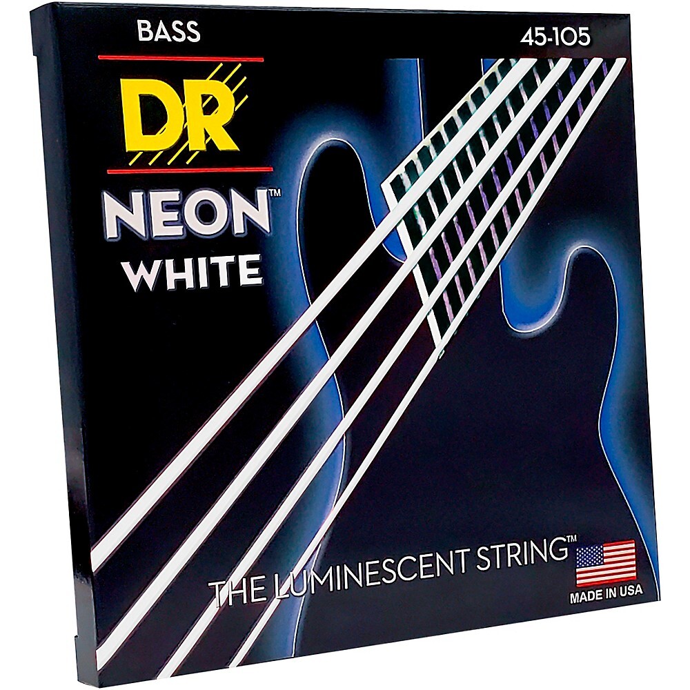 DR Strings Hi-Def NEON White Coated Medium 4-String Bass Strings