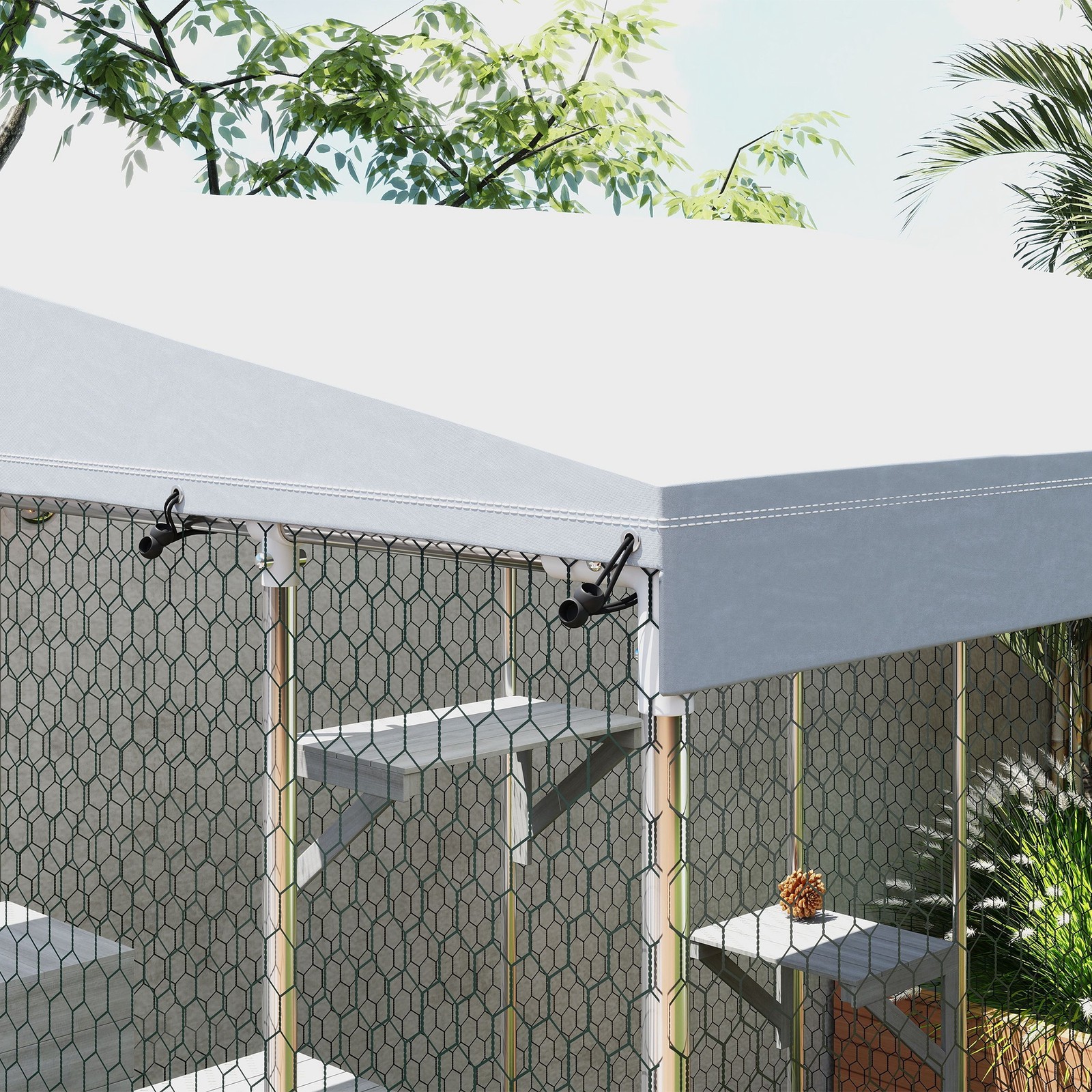 PawHut 79" Large Catio, Galvanized Steel Outdoor Cat Enclosure with Canopy