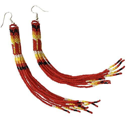 Red Glass Seed Beads Beaded Extra Long Earrings 5.5 inch E53/29