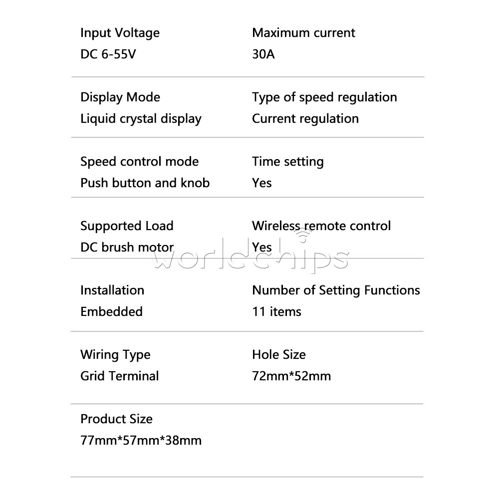 DC6-55V 30A Brush Motor Speed Controller LCD Digital Wireless Remote Control DIY