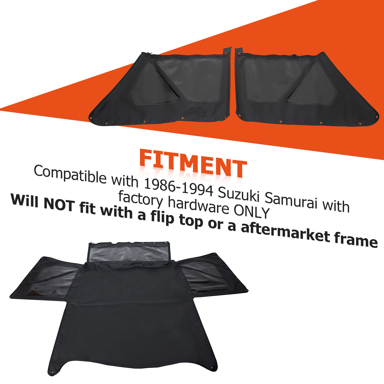 KOJEM For 86-94 Suzuki Samurai Replacement Soft Top w/ Removable Tinted Windows