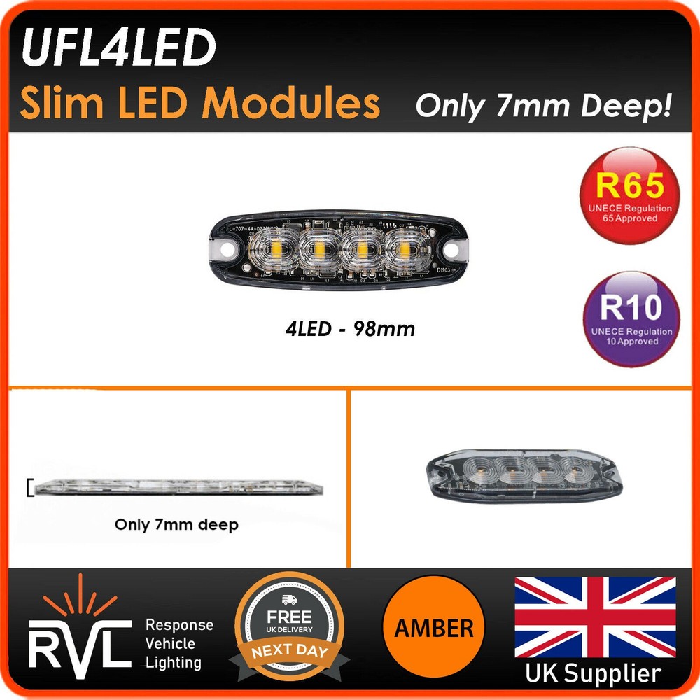 FLUSH AMBER LED STROBE LIGHTS SLIM FLAT MODULE BEACON RECOVERY LIGHTBAR 12V 24V