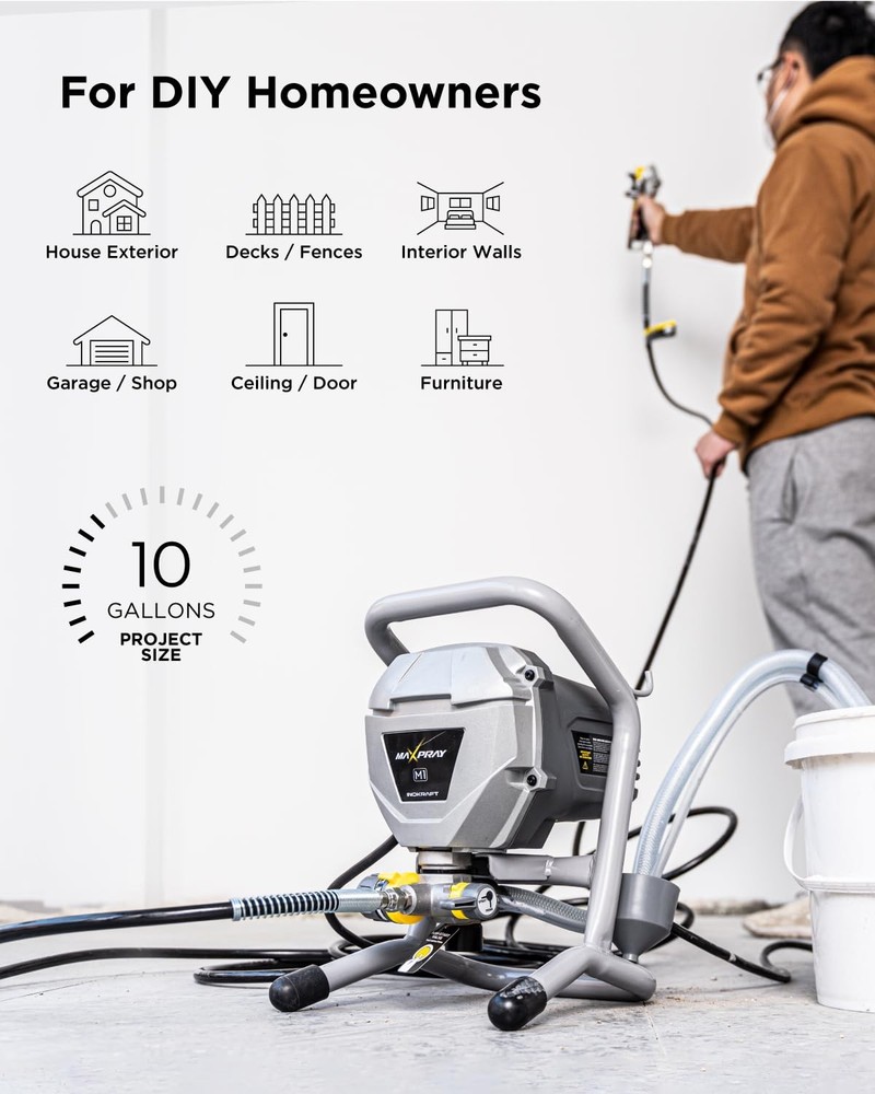 MaXpray M1 Airless Paint Sprayer, Highly Efficient ThinningFree Minimal Overs...