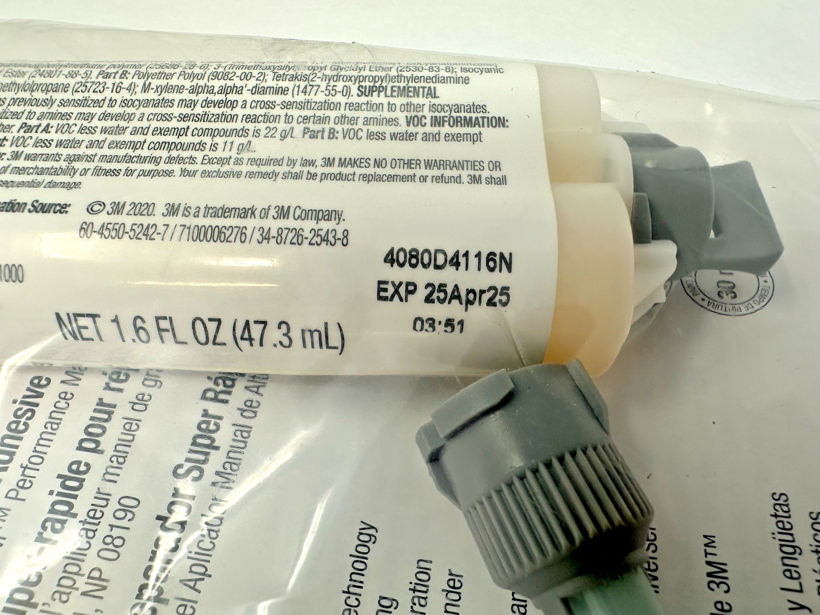 NEW 3M 04747 Automotive Duramix Super Fast Adhesive 50 ml EXPIRED APRIL 2025