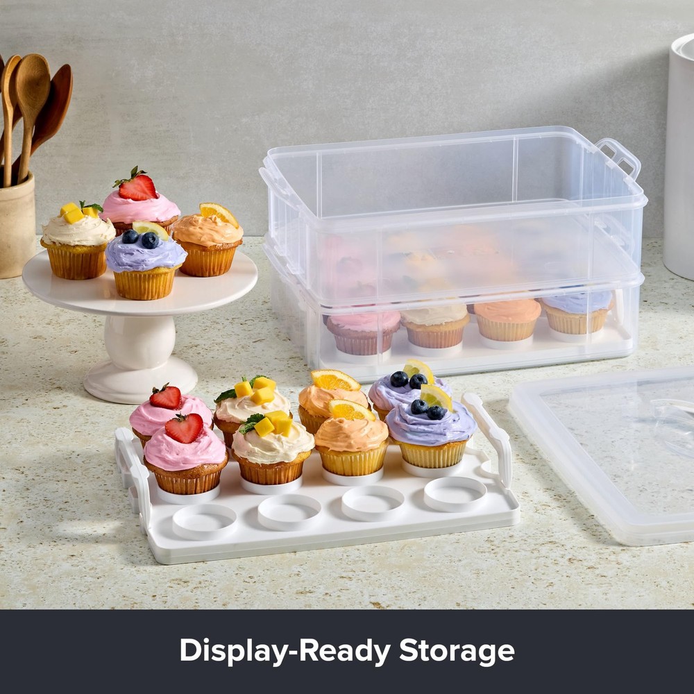 (2-Layer, 24 Cupcakes Plastic Detachable Cupcake Carrier Storage Container Wi...