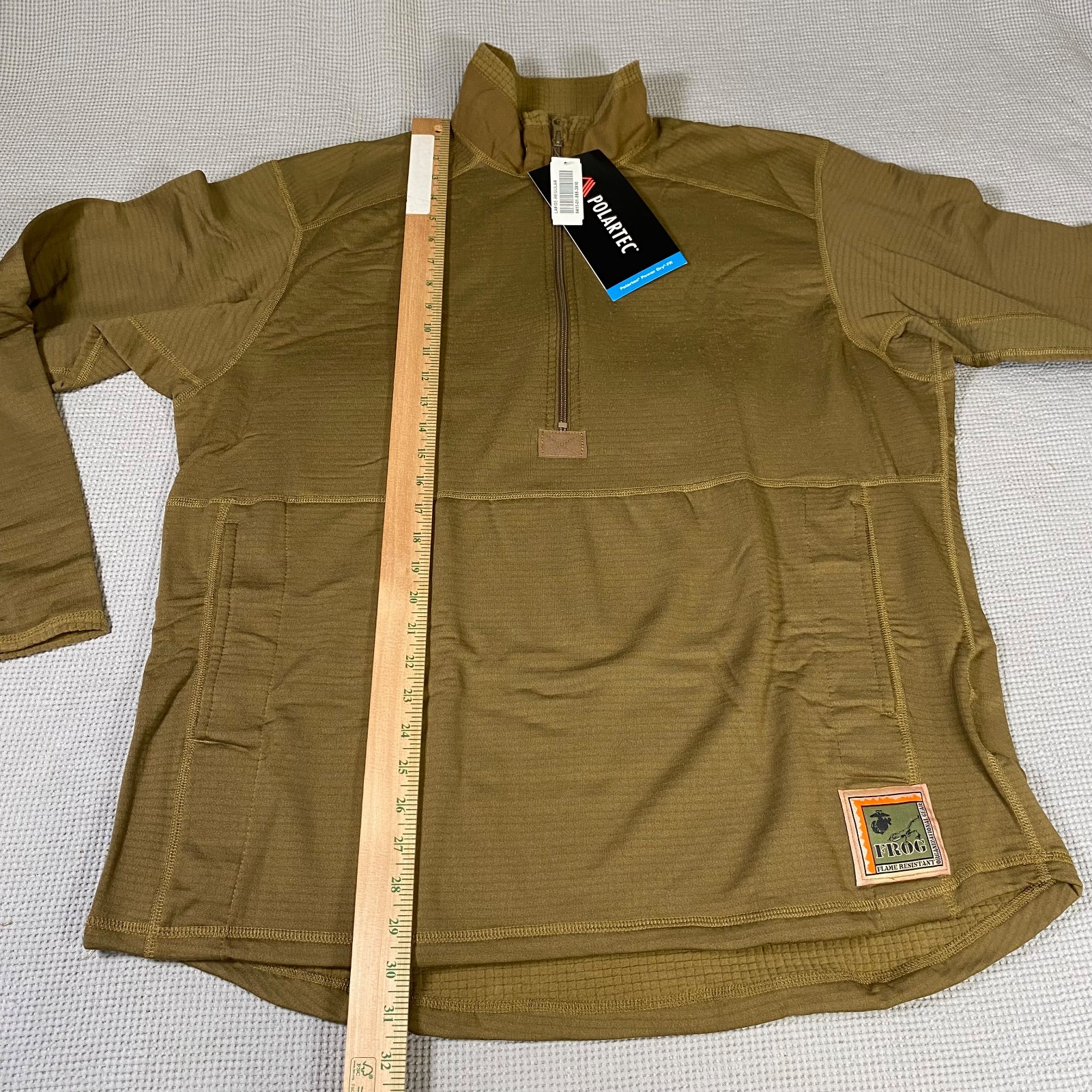 New USMC Polartec FROG Grid Fleece Waffle L2 1/2 Zip Pullover Coyote Brown LARGE
