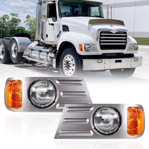Headlights Assembly fit for Mack CV Replacement Left Driver and Right Grey Pair