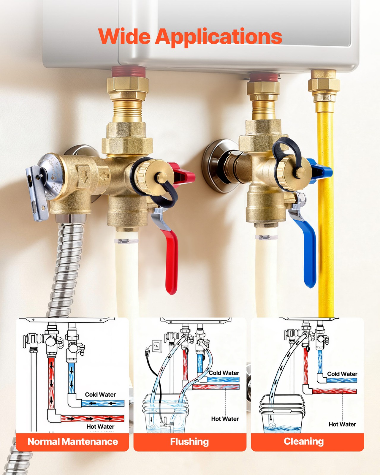 VEVOR Water Heater Kit 3/4" Water Heater Flush Kit with 2PCS Isolation Valves