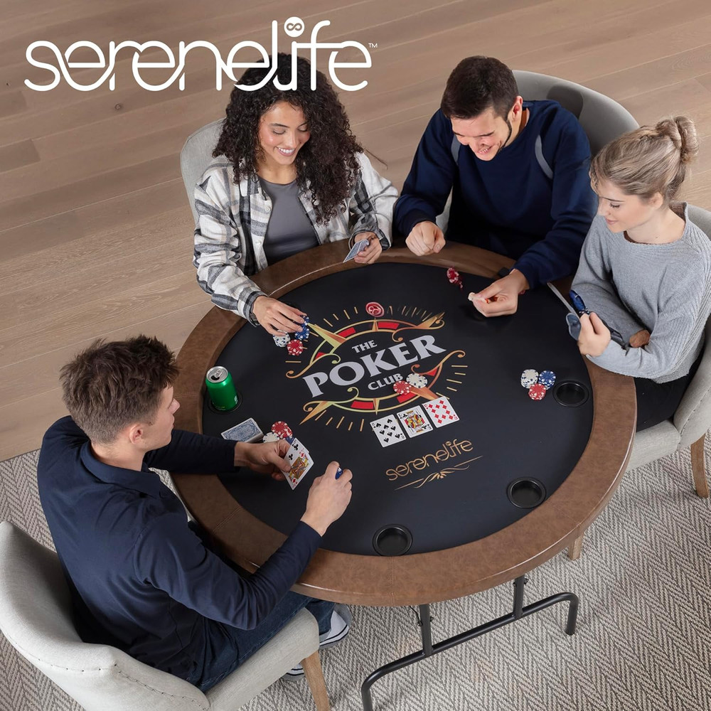 8-Player Foldable Poker Table with Cushioned Rail & Cup Holders, Brown Felt