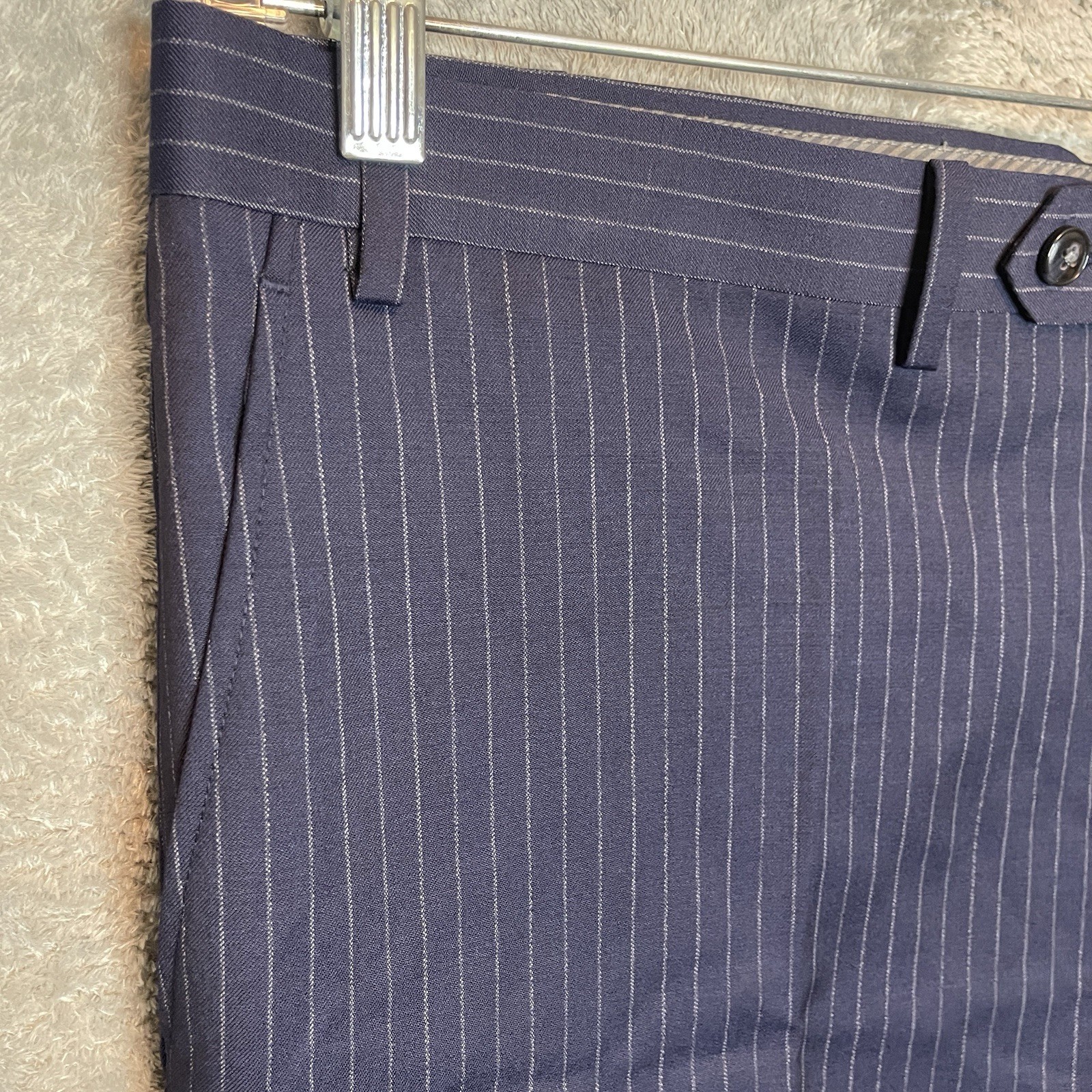 Michael Kors Malone Pinstripe Dress Pant Navy Blue Stretch Wool Blend Classic