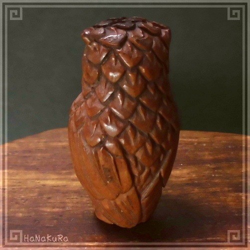 Boxwood Netsuke Wood Carving 313 Owl A