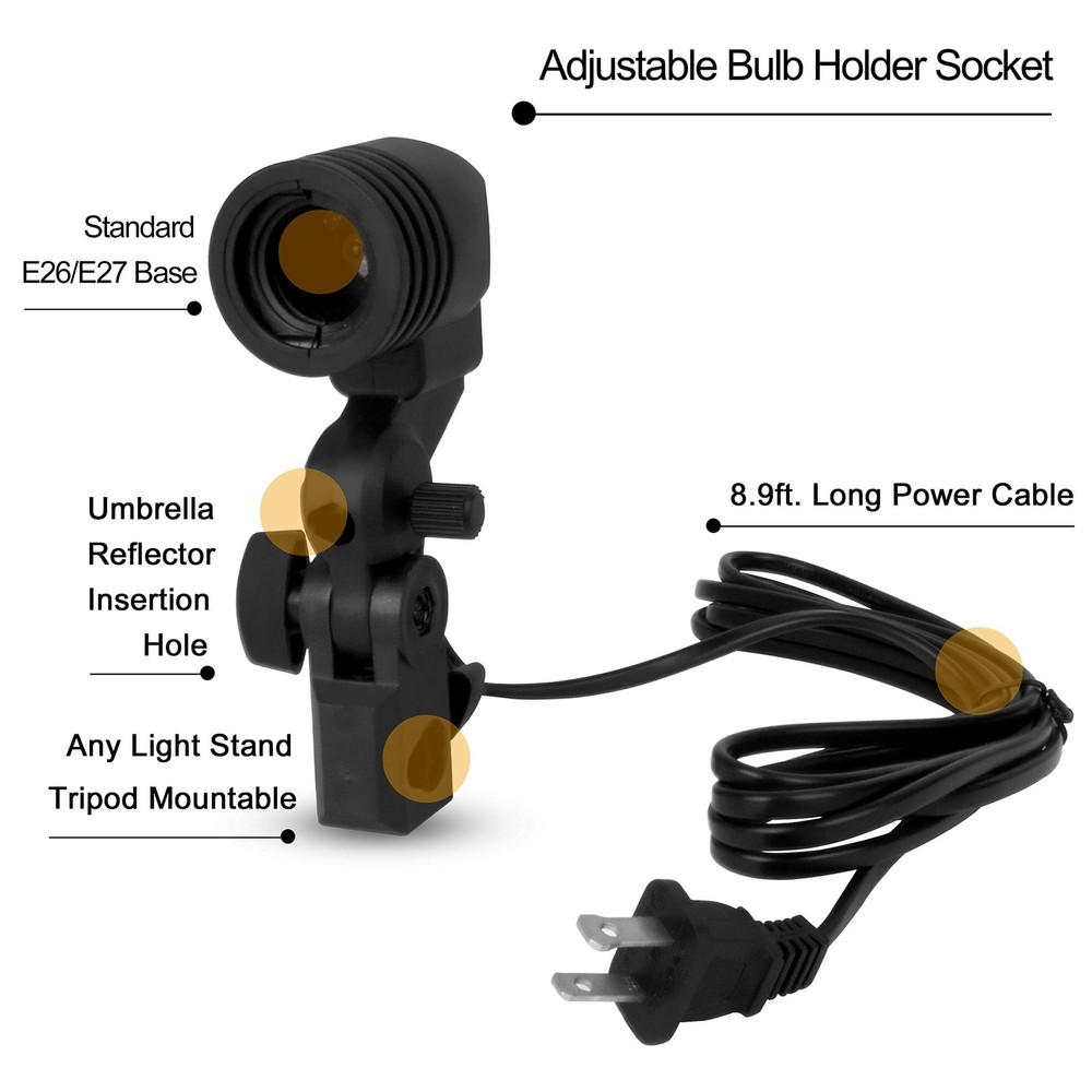 Light Bulb Stand, E26 / E27 AC Socket with Umbrella Lamp Holder, Photography ...
