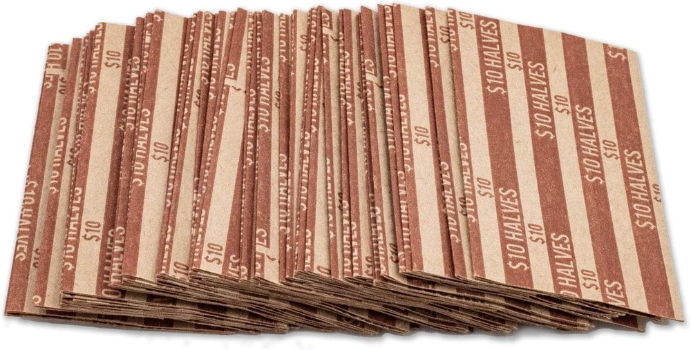 Half Dollar Coin Wrappers, 100 Flat Striped Wrappers Brown