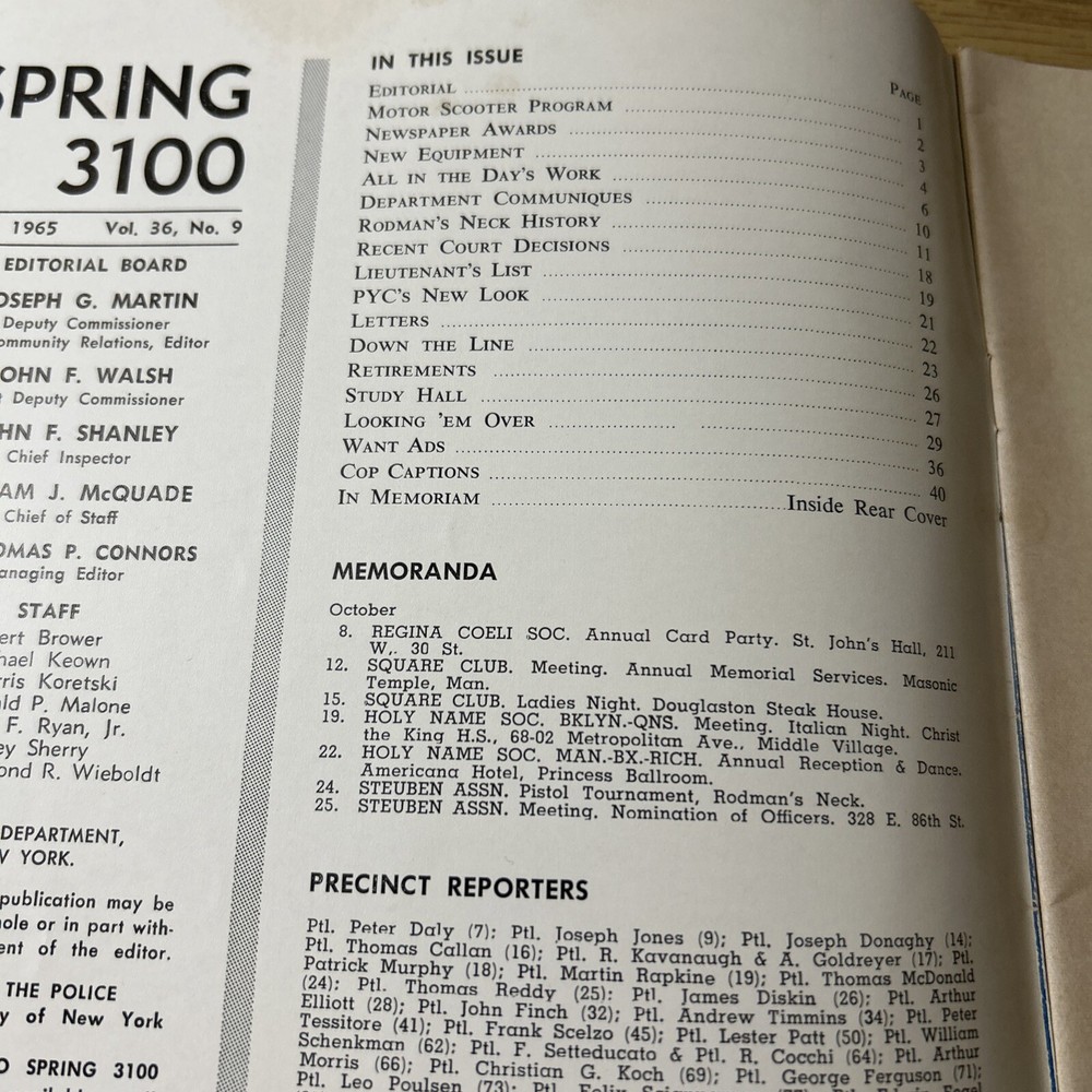 SPRING 3100 NYPD MAGAZINE OCTOBER 1965