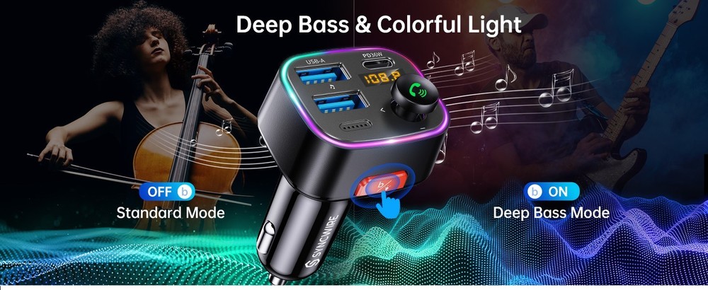 Syncwire Bluetooth 5.4 FM Transmitter Car Adapter 48W, Fast Charging