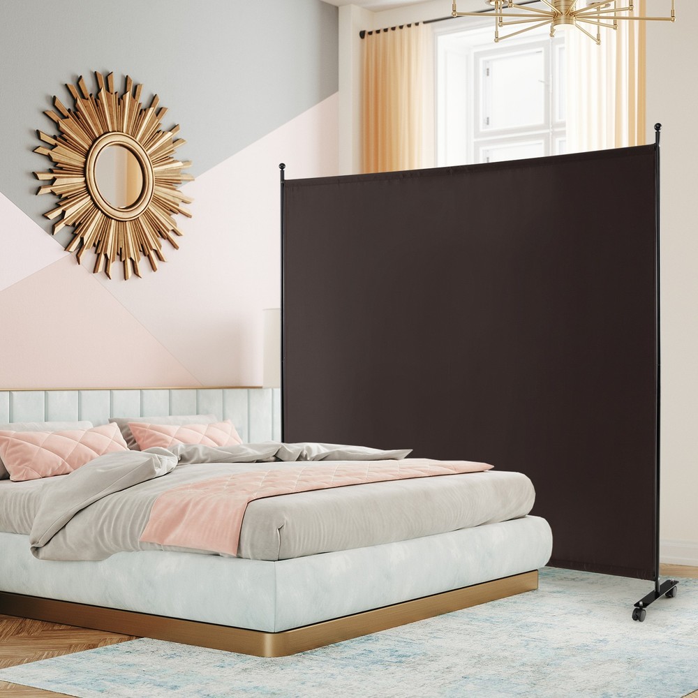 6' Single Panel Room Divider w/ Wheels Rolling Fabric Partition Privacy Screen