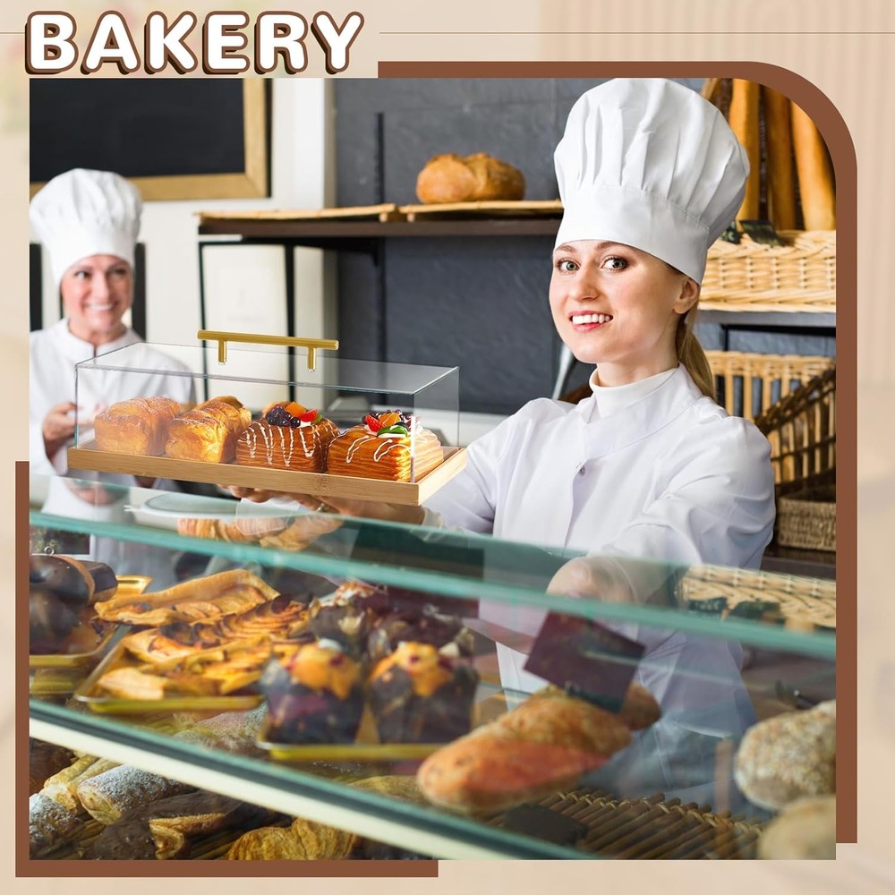 1 Set Rectangular Cake Tray with Lid 14" x 6" x 4" Dessert Display Case with Woo