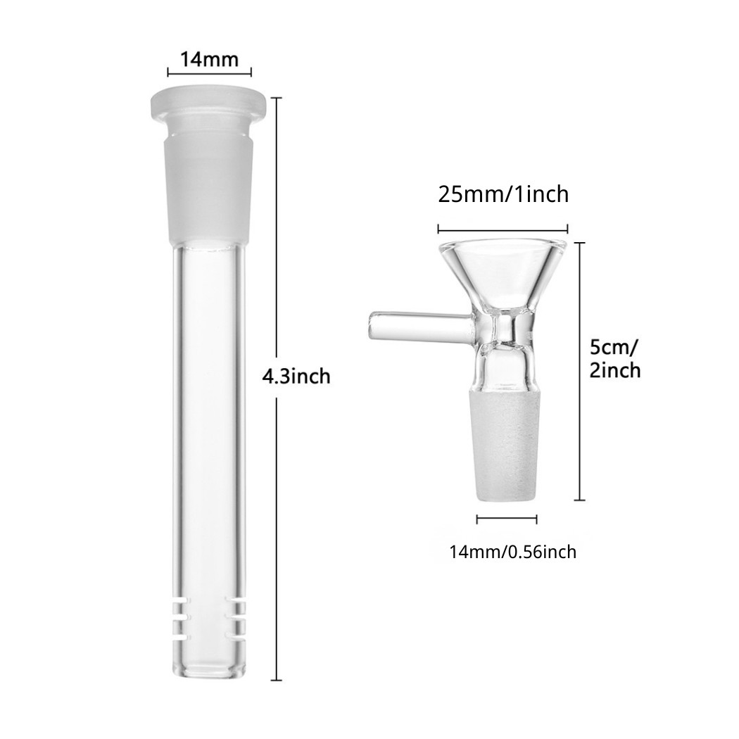 2-Pack 4.3'' 14mm Glass Downstem and 14mm Male Bowl Piece for Glass Bong
