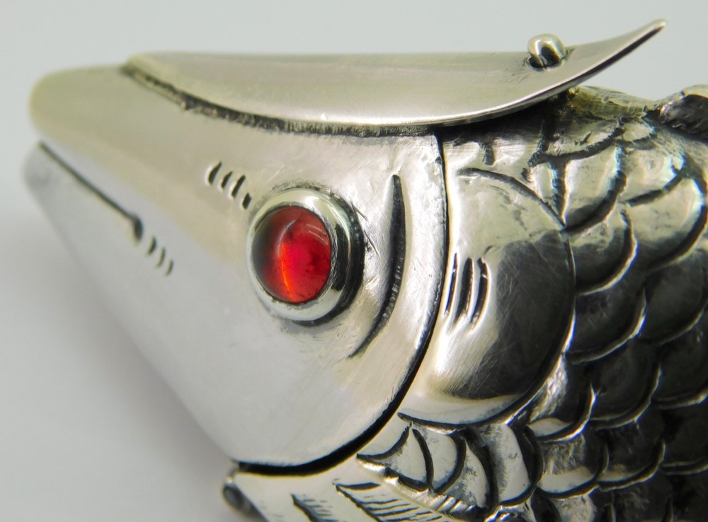 Antique Solid Silver Fish Shaped Spice Box.