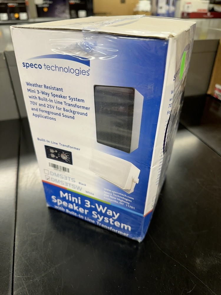 Mini 3-Way Speaker System, Weather Resistant, White, Speco Technologies DMS3TSW.