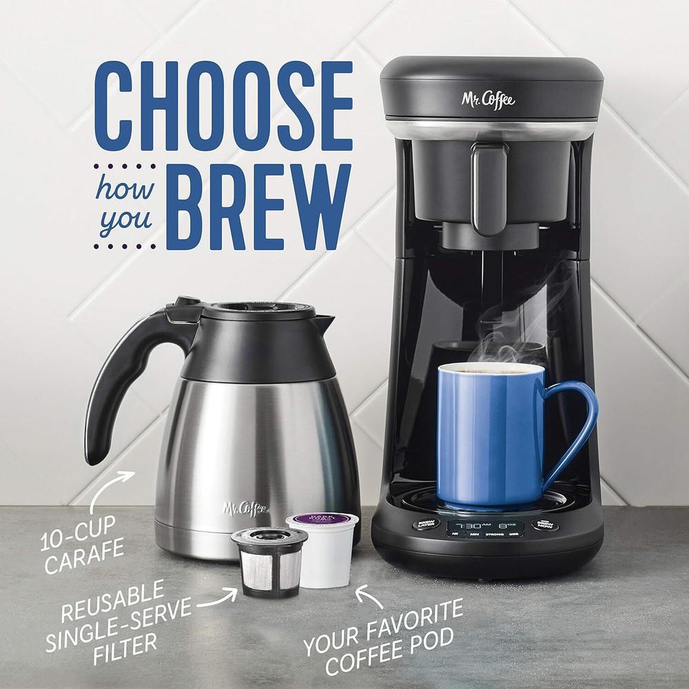 Mr. Coffee 10 Cups Single Serve Programmable Coffee Maker Machine Carafe, Black