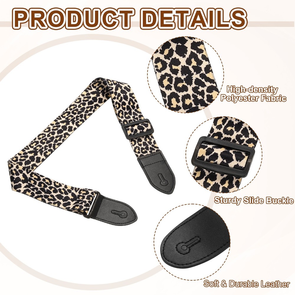 Guitar Strap Adjustable Straps with Black Plastic Buckle Light Yellow Leopard