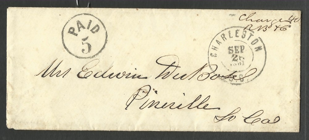 Charleston/S.C. 1861 Confederate stampless cover