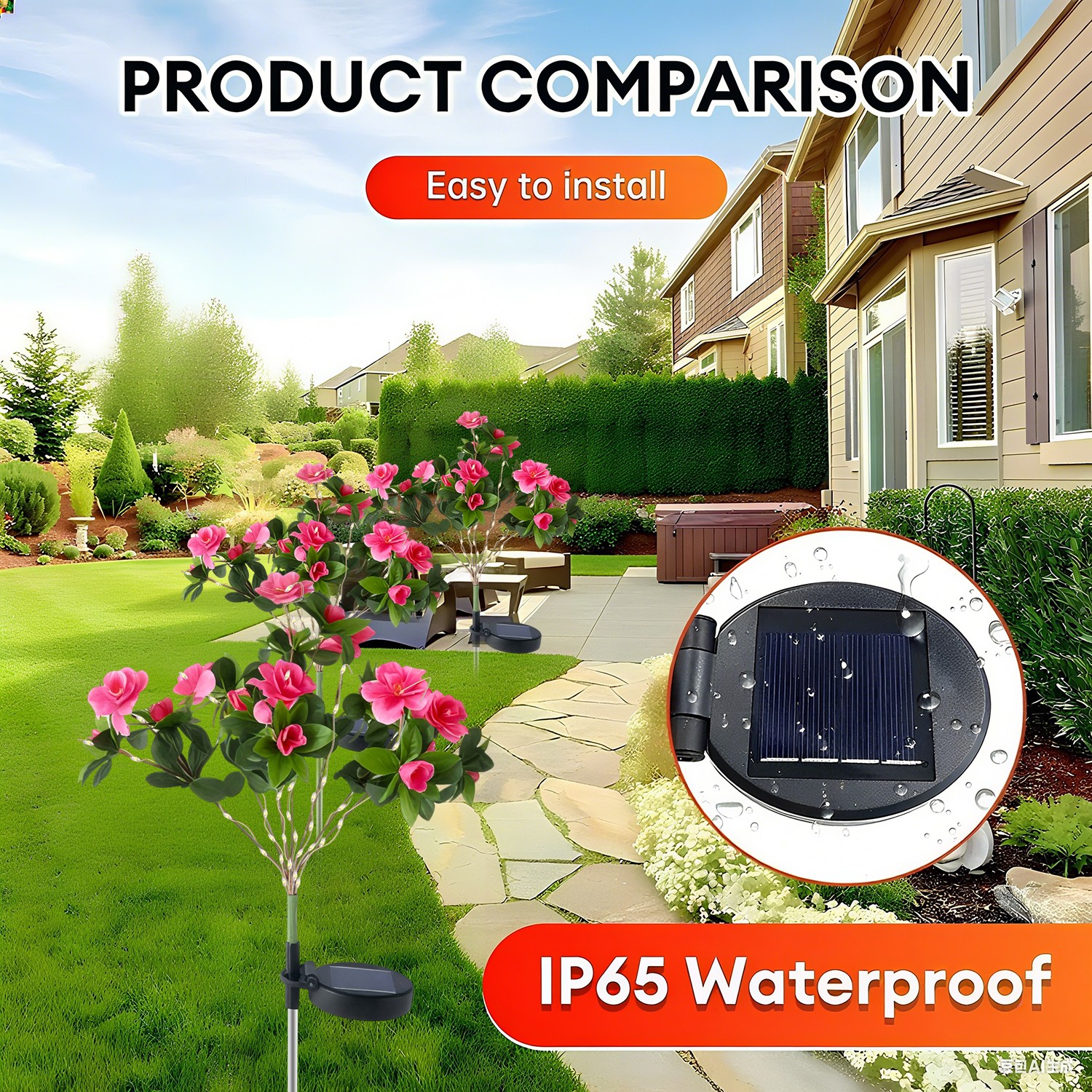 2Pack Solar Flower Light Outdoor Artificial Azalea Lights Waterproof Garden Yard