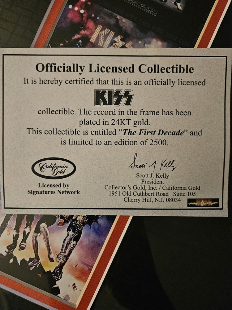 RARE KISS 2005 The First Decade 24KT Gold Plated Record Limited Edition 151/2500