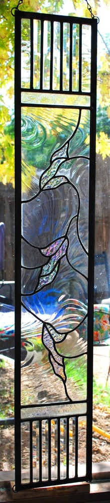 Stained Glass Window Panel Falling leaves clear iridized horizontal or vertical
