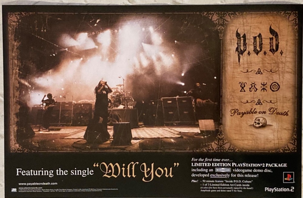 P.O.D. 2003 Two-Sided Promo Poster Payable On Death K