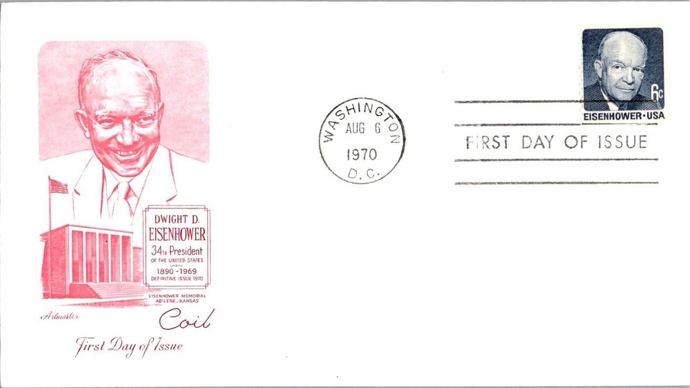 Dwight D Eisenhower Coil Stamp 1970 First Day FDC Artmaster Cachet Unaddressed