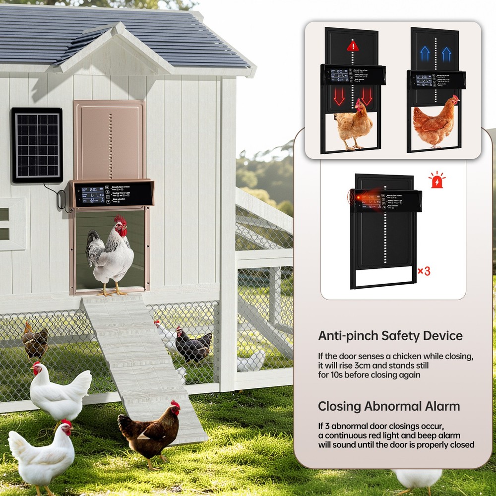 Automatic Chicken Poultry Coop Door w/Timer/Light Sensor/Alert System/LED Screen