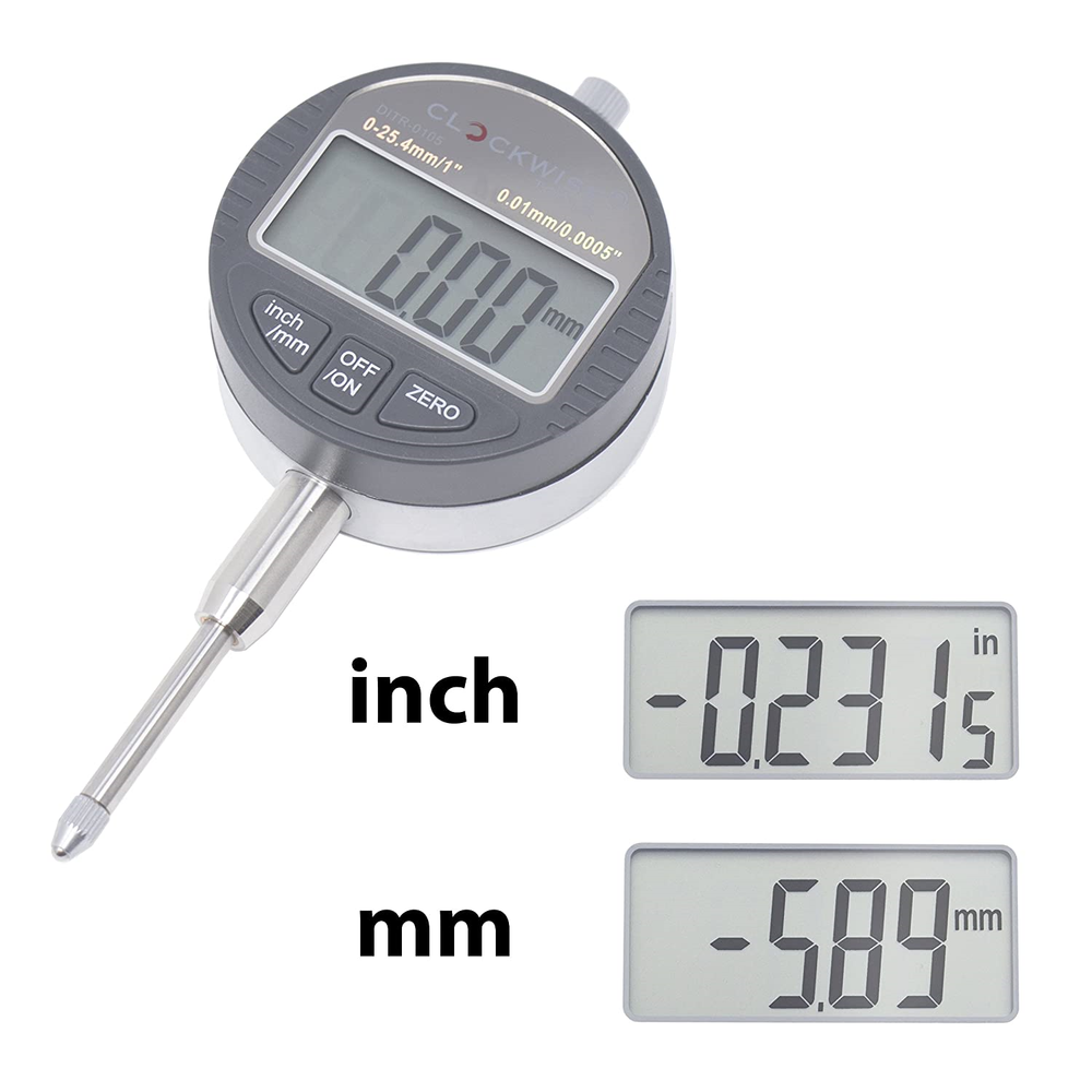 Clockwise Tools DIGR-0105 Electronic Digital Dial Indicator Gage Gauge Inch/Metr