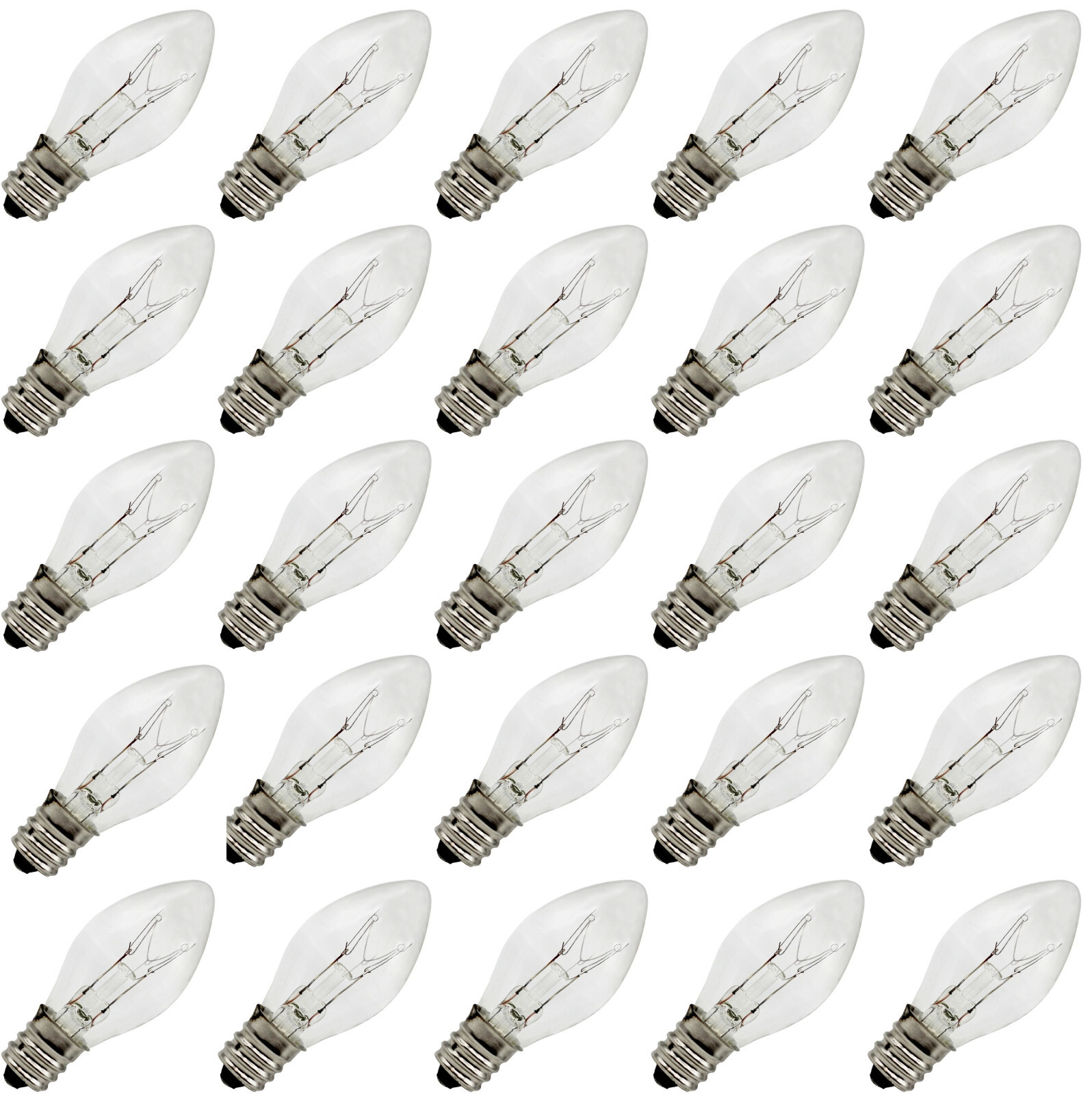 (25 Pack) Night Light Bulbs, C7, Clear, Steady, 4 Watt, Candelabra Base E12