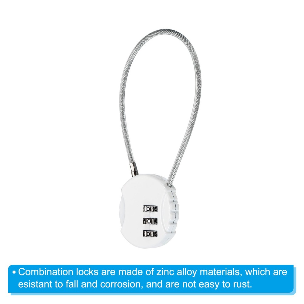 Small Combination Lock 7.8 Inch, 2 Pack 3 Digit Padlock for Gym Locker, White