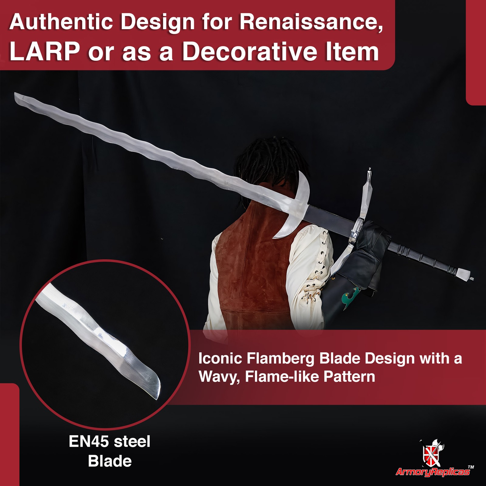 Majestic German Flamberg Two-Handed Sword with Zweihander Leather Ricasso 61"