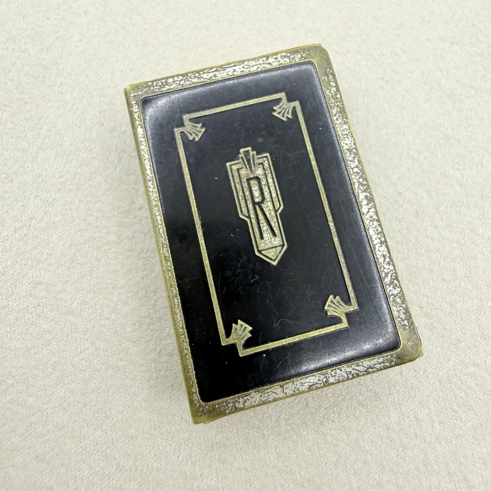 Antique Vintage Art Deco Silver Plated Matchbox Case Holder Monogrammed R