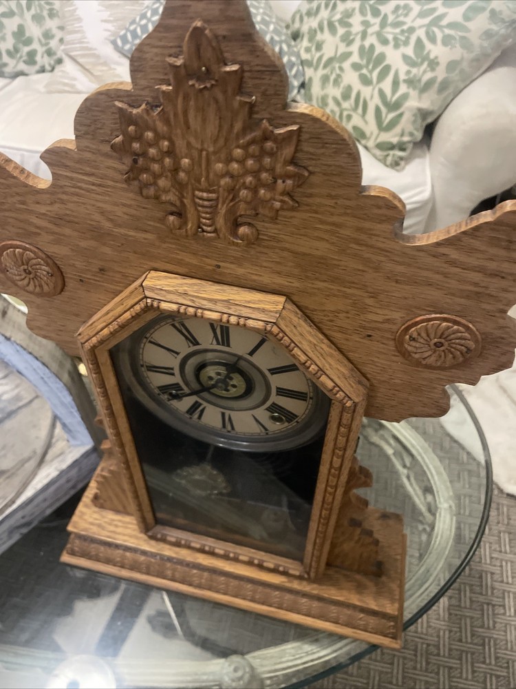 Walnut Late 19Th Century Gingerbread Mantel Clock