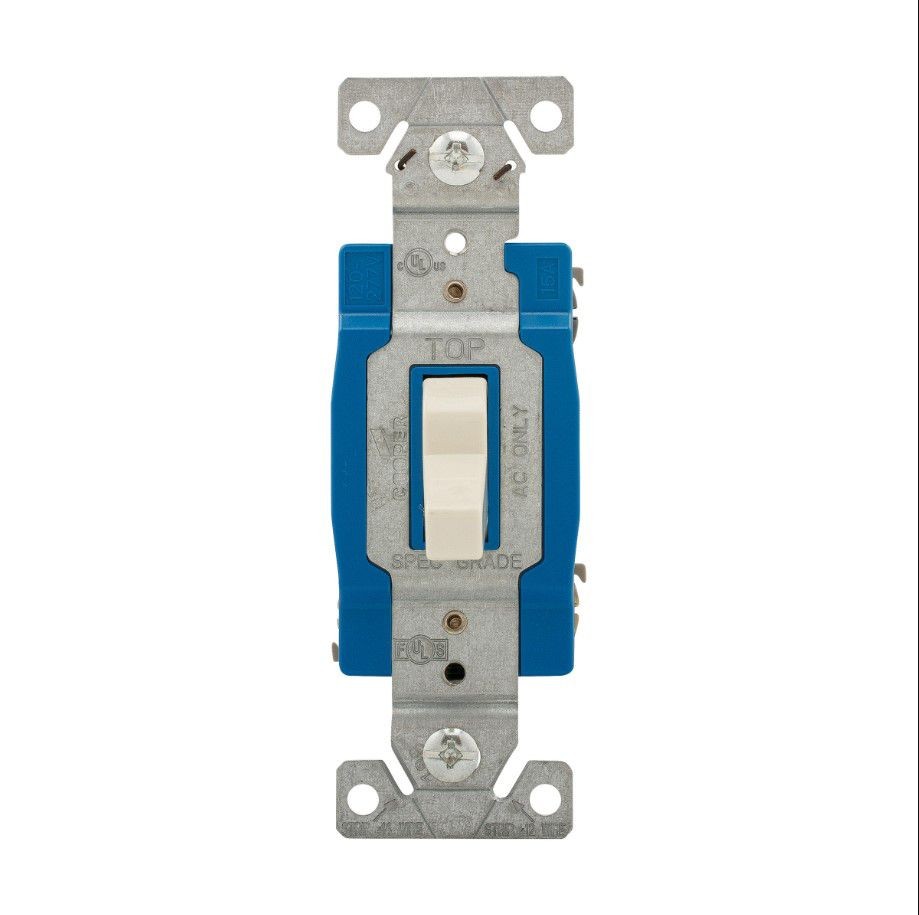 Cooper WD1203LA Lt Almond 3-Way Toggle Light Switch 15A Construction Grade B&S