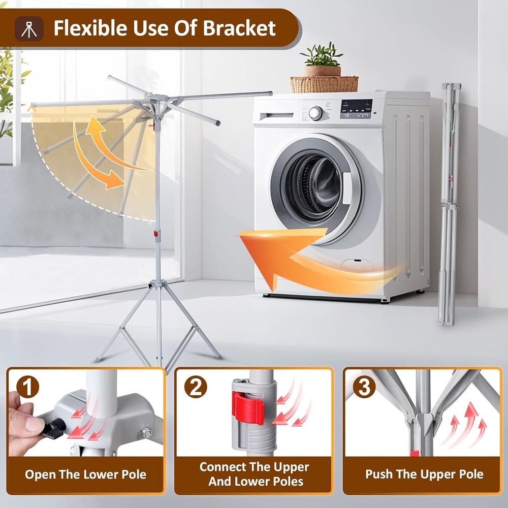 Height Adjustable Drying Rack, Foldable Portable Carbon Steel Drying Pole