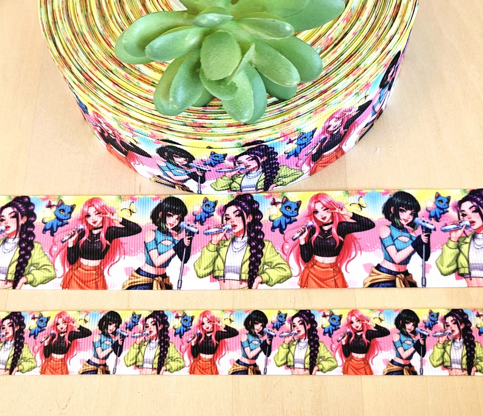 7/8 & 1.5" (1 YD) Korean Pop Star Grosgrain Ribbon Demon Hunter Characters
