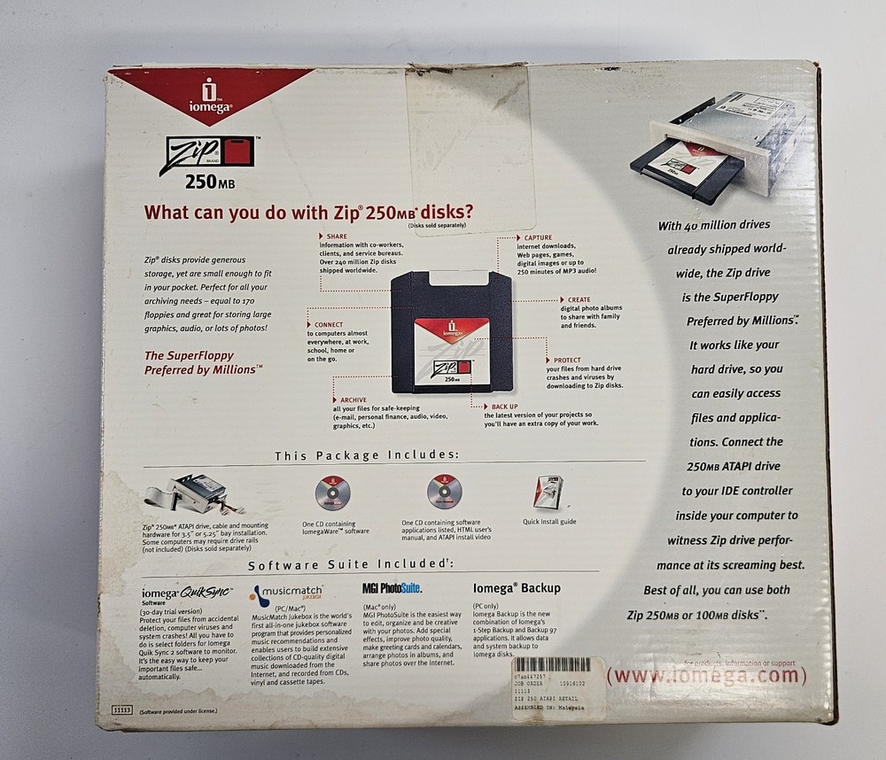 Iomega Zip 250MB Internal ATAPI IDE Drive Kit Complete in Box, PC/Mac Compatible