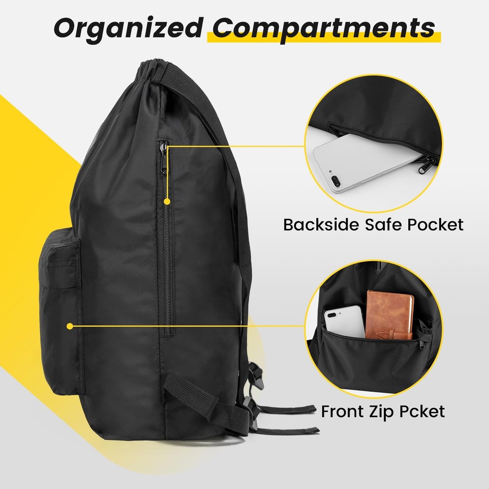Vorspack Drawstring Backpack Water Resistant String Bag One Size, 01-black