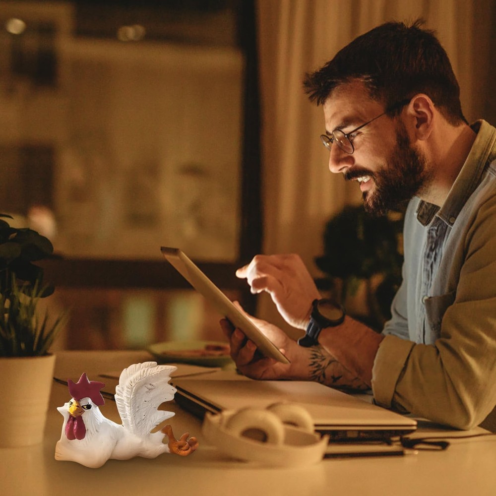 White Rooster Statue with Enchanting Posture & Long Eyelashes Table Art Sculp...